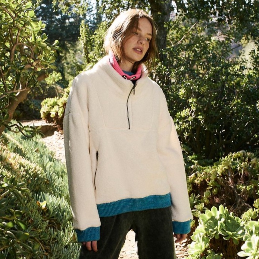 Free People Over The Rainbow Fleece Half Zip, Funnel Neck Pullover